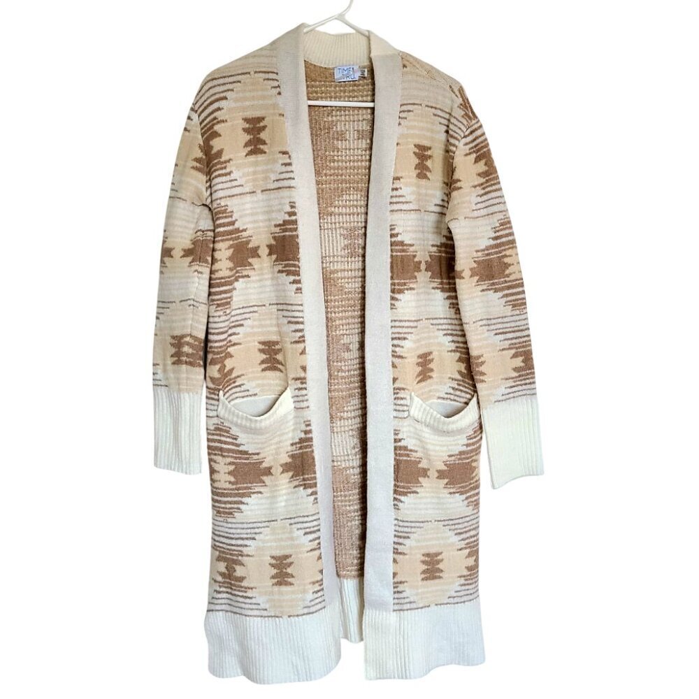 Time And Tru Women’s Cardigan 4-6 Tan Nordic Sweater Aztec Fall Oversized Long